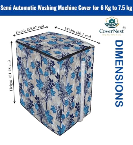 Image of Covernest Semi Automatic Washing Machine Cover, Dustproof, Compatible with 6 Kg - 7.5 Kg Washing Machines (WMC-BLUE JHAD SEMI)