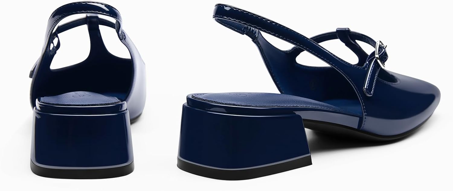 Coutgo Womens Mary Jane Slingback Low Heels T Strap Chunky Heel Closed Toe Pumps Wedding Party Dress Shoes - Image 4
