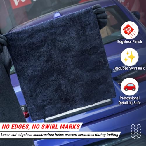 Image of WaveX Super Plush Edgeless Microfiber Buffing Towel 40x40 cm | Ultra Soft High GSM Microfiber Cloth for Car Wax, Polish & Ceramic Coating Removal | Scratch-Free & Lint-Free Detailing Towel