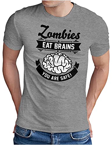T-Shirt Zombies-Eat-Brains OM3 Homme Gris Mélangé S au 5XL