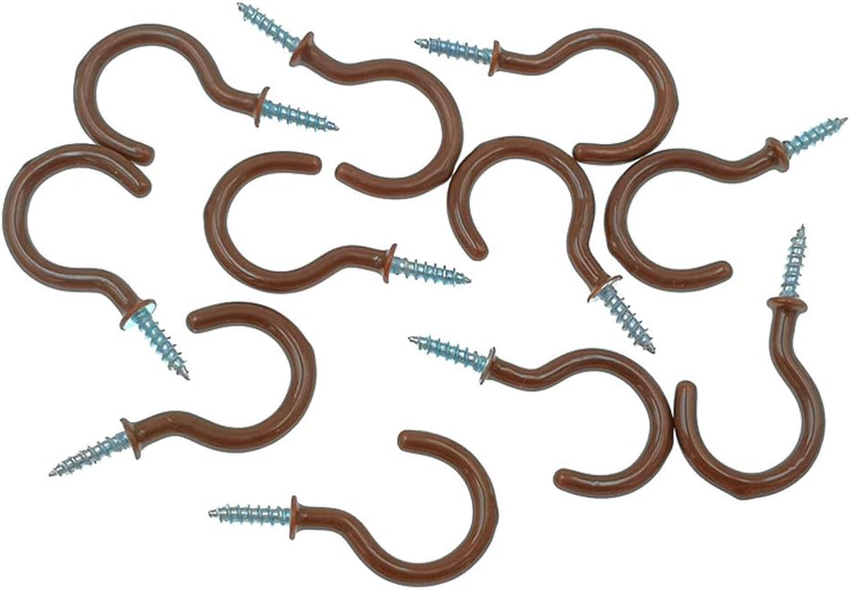 Cup Ceiling Hooks,Medium Size Vinyl Coated Screw-in Open Hooks Hangers(50pcs,1.25 inches,Brown)