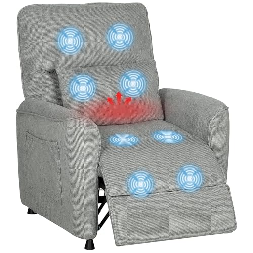 HOMCOM Sillón Relax Reclinable Eléctrico, con Calor Lumbar y Masaje Vibración, Sillón Masaje Relax, Motor Silencioso, Función de Memoria, Bolsillos Laterales, Almohada, Control Remoto con USB, Gris