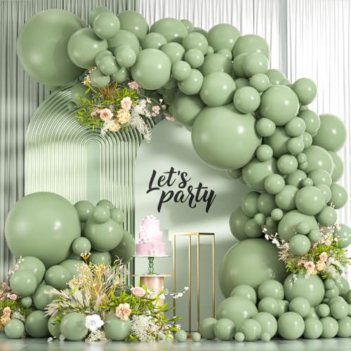 114pcs Sage Green Balloons Different Sizes 18 12 10 5 inch Matte Olive Green Balloons Garland Arch kit for Woodland Baby Shower Jungle Birthday Boho Wedding Decor