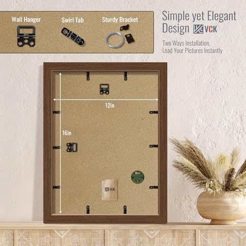 Image of VCK 12x16 Frame 5 Pack, Brown Wood, 8.5x11 Mat, Glass, for Photo Print