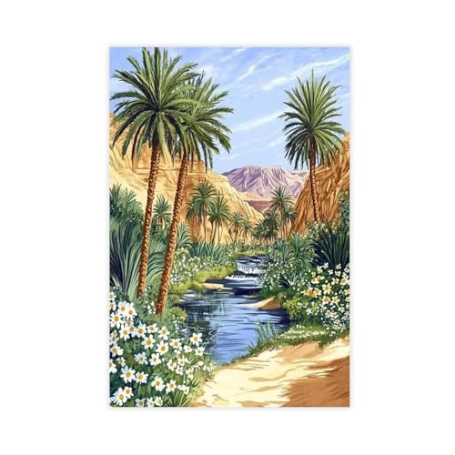 Tozeur Oasis Art Print, Lush Date Palms And Desert Landscape Canvas Poster Wall Art Decor Print Picture Paintings for Living Room Bedroom Decoration 12x18inch(30x45cm)