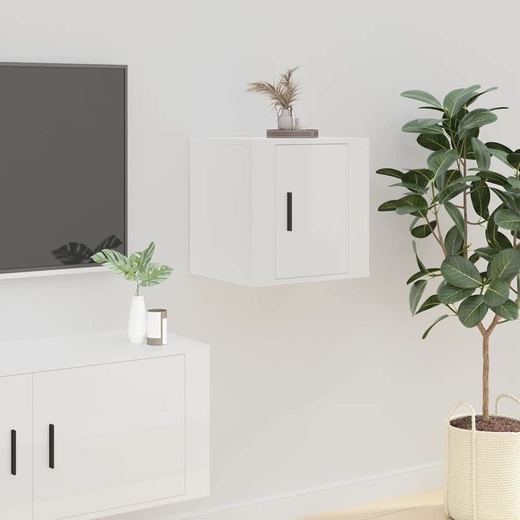 Szafka ścienna pod telewizor, wysoki połysk, biała, 40 x 34,5 x 40 cm, materiał drewnopochodny, ławka do telewizora, meble multimedialne do salonu, kina domowego, miejsce do przechowywania i