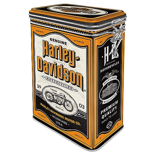 Nostalgic-Art Contenitori da caffè retrò, 1,3 l, Harley-Davidson – Genuine Motorcycles – Idee regalo per biker, scatola con coperchio salva aroma, design vintage