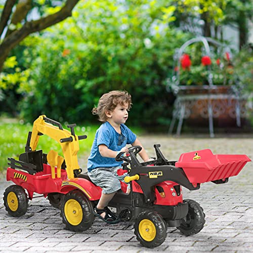 image for Aosom 3 in1 Kids Ride On Excavator/Bulldozer, Pedal Car Digger Toy Mov