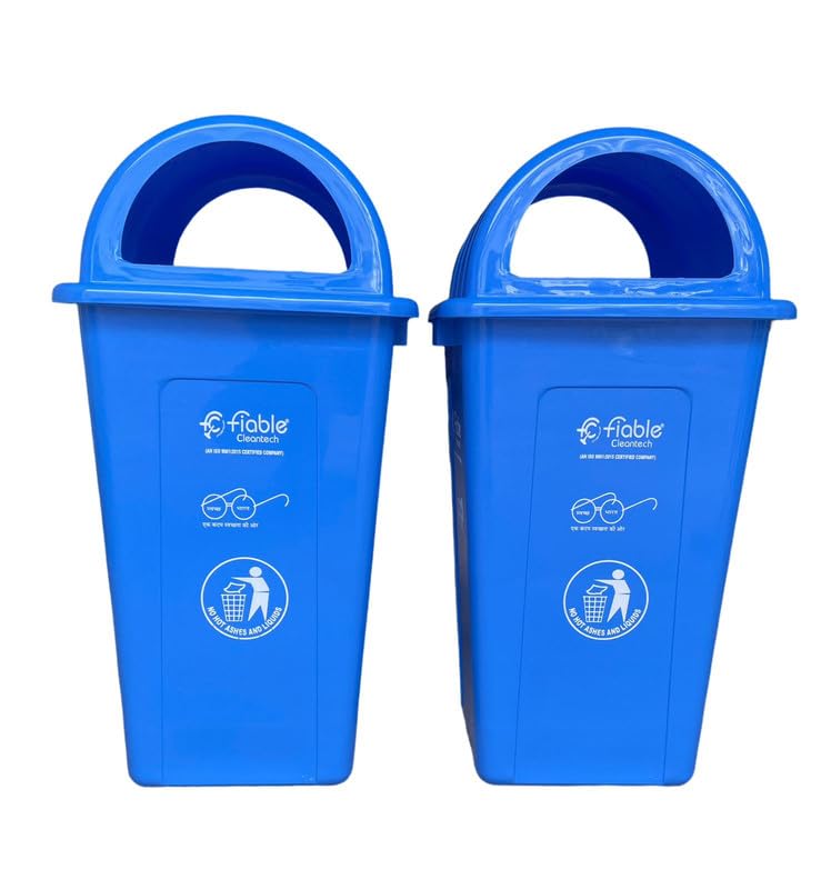 Image of 90L Blue Plastic Dustbin with Dome Lid - 2pcs | Large Outdoor Trash Bin for Commercial Use