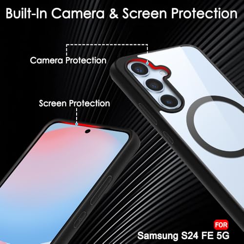 Image of TheGiftKart Hybrid Back Cover Case for Samsung Galaxy S24 FE 5G Compatible with MagSafe | Shockproof Design | Hard Transparent Back Cover Case for Samsung Galaxy S24 FE 5G (PC & TPU, Black Sides)