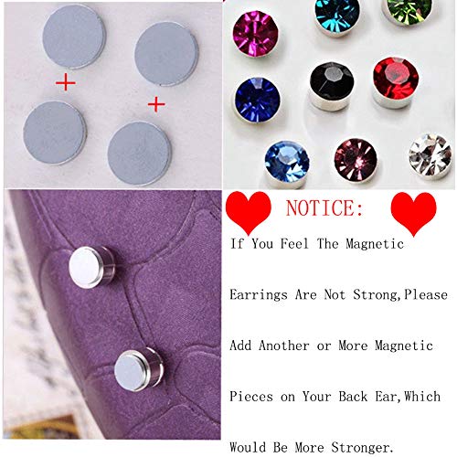 Spiritlele 12 Pairs Colors Crystal Magnetic Earrings Set Cz Clip On Non Piercing Fake Stud Earrings For Unisex #TOP4