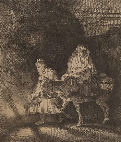 Poster Le vol en Égypte Rembrandt 50x70cm toile sans cadre décoration salon