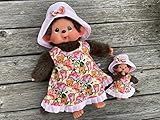  Puppenkleidung handmade passend für MONCHICHI Gr. 20 cm ODER xxl Gr. 45 cm Kleid + Hut Bekleidung Rosen NEU