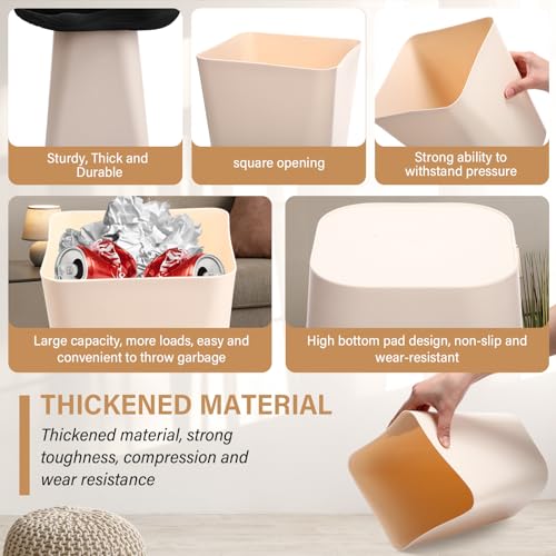 Image of Hoolerry 9 Pieces Garbage Can 2 Gallon Small Trash Cans Bulk Bathroom Trash Bin Plastic Wastebasket Square for Bedroom Slim Bathroom Trashcan Small Container for Kitchen Office Home (Khaki)