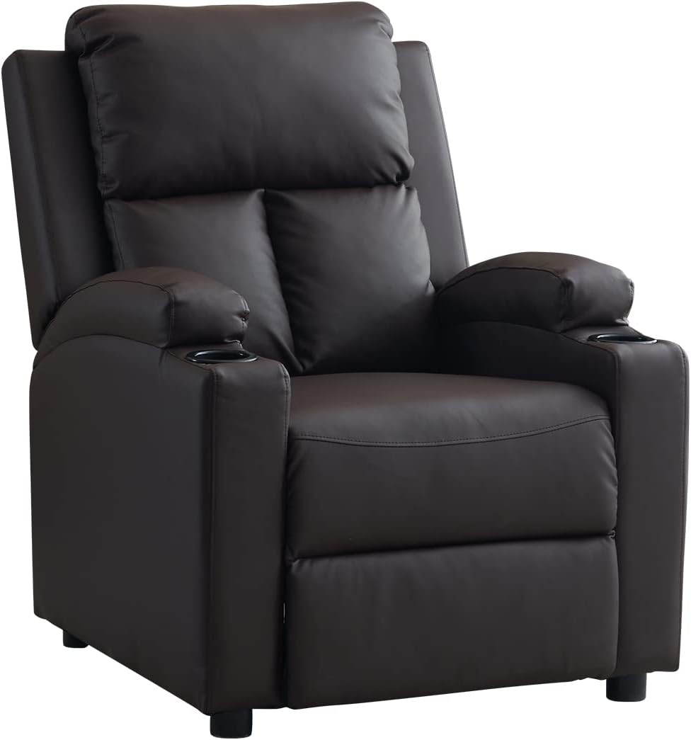 Rainbow Tree Brown PU Leather Recliner Chairs with Cup Holders, Manual