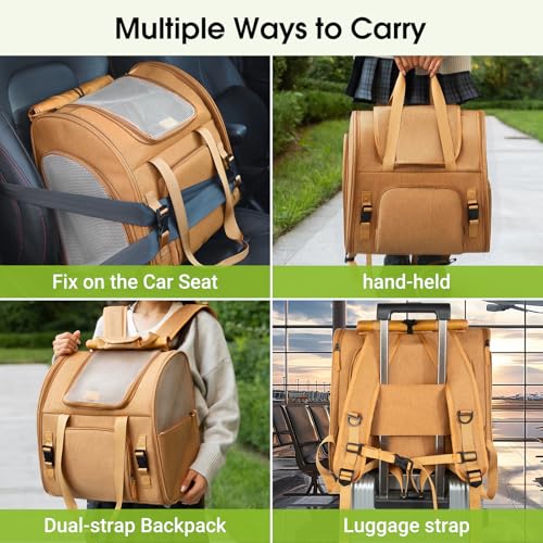 Expandable Carrier Backpack for Big Cats Small Dogs, Airline Approved Pet Carrier Backpack,Foldable Breathable Travel Backpack, Portable Pet Carrier Backpack with Safety Leash, Hiking & Travel — view 5