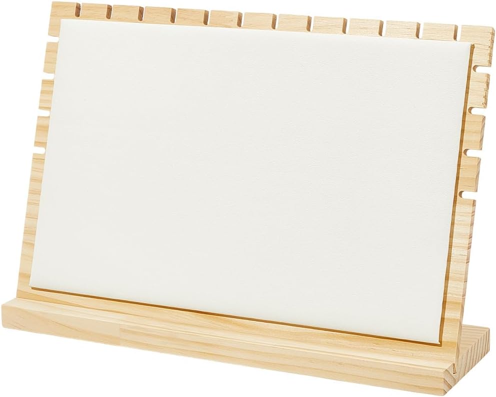 Beebeecraft Bamboo Necklace Display Stand Rectangle White 12x8 Inch Multiple Necklace Display Boards Stand Bracelets Chains Organizer Holder with PU Leather Mat for Selling Home Boutique Countertop
