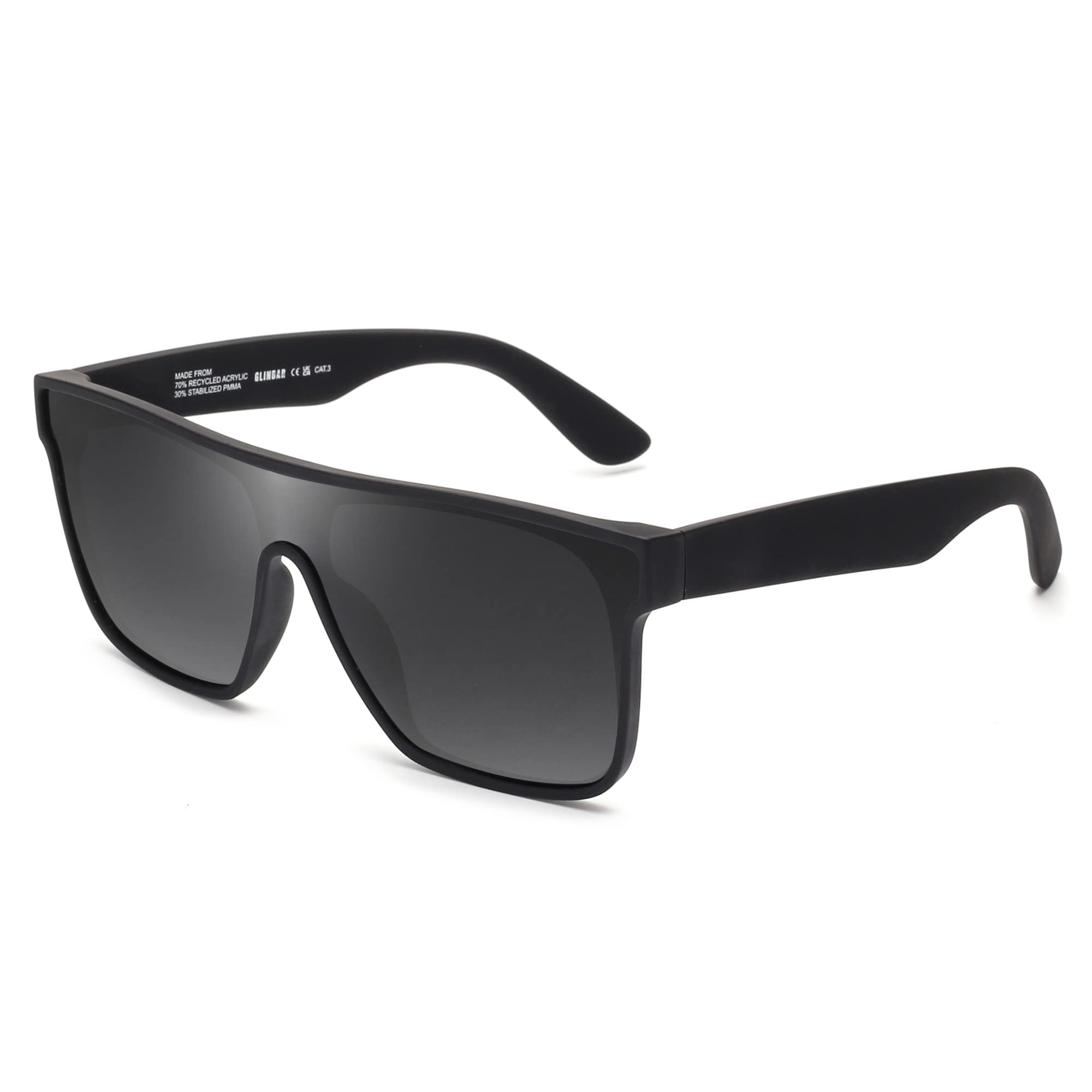 GLINDAR Polarizadas Recicladas Gafas de Sol Moda Grande Cuadrado Techo Plano Cubierta UV400 Protectora para Hombre Mujer
