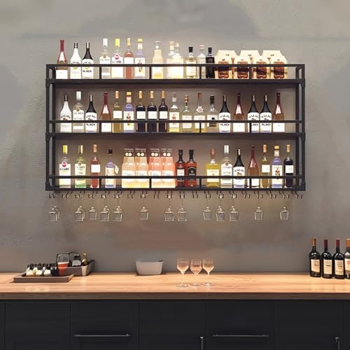 Casier à vin mural en métal à 3 niveaux avec porte-verres pour cuisine