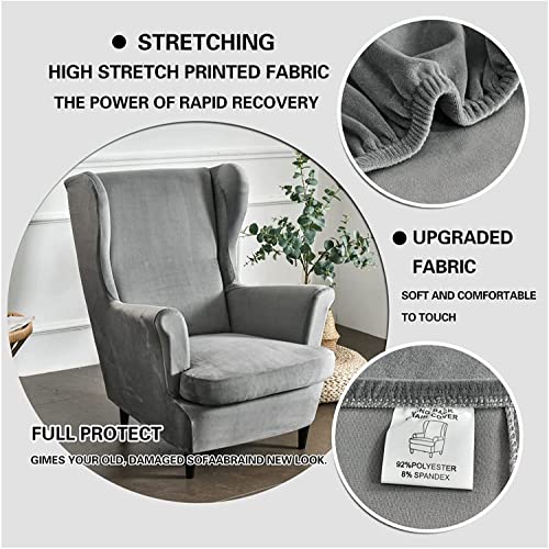 Funda de terciopelo para silla con respaldo de ala elástica morada pack de 2 7