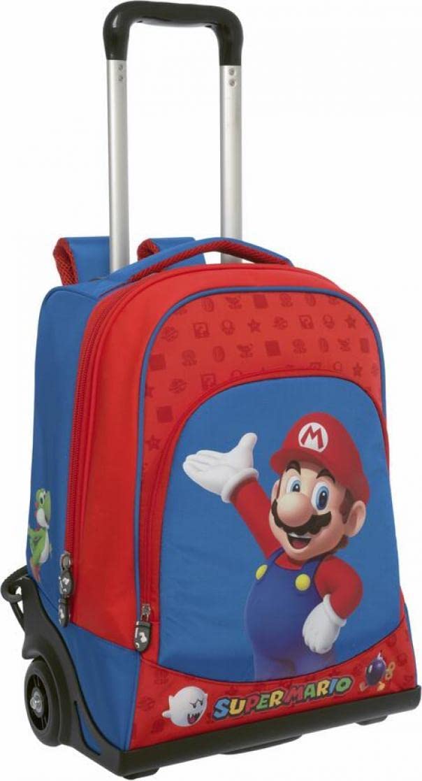 SUPER MARIO - Zaino Scuola Trolley Ufficiale Super Mario, Maniglia Regolabile, Trolley Staccabile, Spallacci Imbottiti e Regolabili, Scomparto Principale, Tasca Frontale, Chiusure A Zip, 32x47Hx21cm