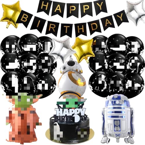21Pcs Birthday Party Decorations Foil Balloons Cartoon Party Balloons Happy Birthday Banner Latex balloons Cake Toppers birthday party Supplies for Kids Boys Girls