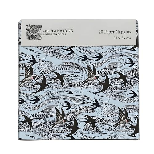 Paper Napkins/Serviettes - Artistic Swallows and Sea Printed Design by Angela Harding - Disposable Tableware - Eco-Friendly