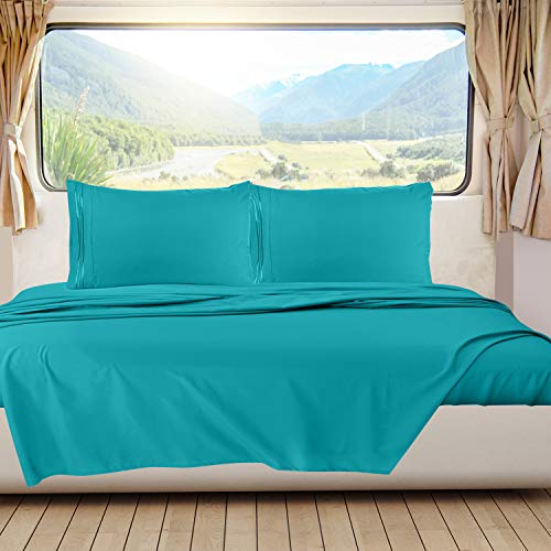 Image of Nestl Teal Short Queen Sheets for RV, Hotel Luxury RV Queen Sheets Set, 6 Piece Fitted Bed Sheet Set and Pillowcases, Super Soft, Wrinkle-Free, and Breathable Camper Bedding