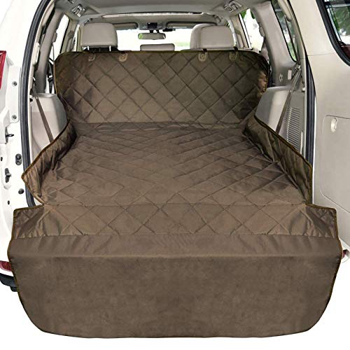 F-color SUV Cargo Liner for Dogs, Waterproof Pet Cargo Cover Dog Seat Cover Mat for SUVs Sedans Vans with Bumper Flap Protector, Non-Slip, Large Size Universal Fit, Brown