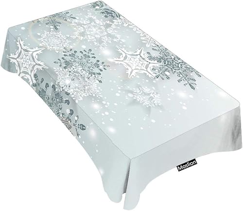 Moslion Mantel rectangular decorativo de invierno con copos de nieve de cristal, para comedor, barbacoa, picnic, mesa auxiliar, 60 x 84 pulgadas
