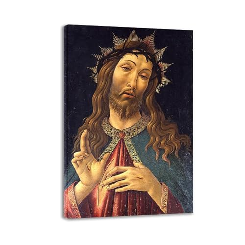 Christ Crowned by Sandro Botticelli - Poster with Religious Art Print on Canvas - Famous Painting Canvas Wall Art Ready to Hang(80x120cm(31.5x47.3in)/Inner Frame)
