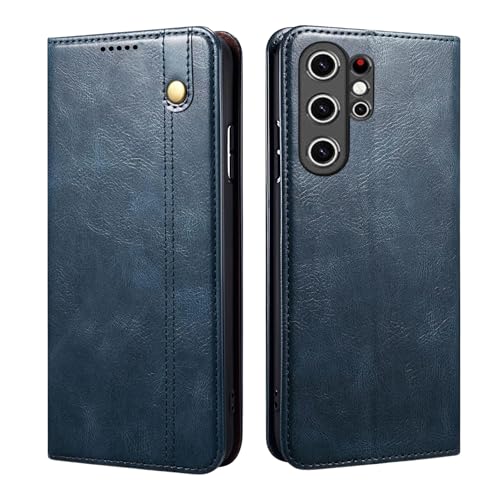 Image of Flip Cover for Samsung Galaxy S25 Ultra 5G, Genuine Leather Wallet [Kickstand] [Strong Magnetic] Compatible with Samsung Galaxy S25 Ultra 5G (Official Blue)