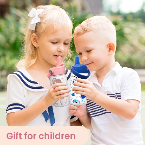 Image of SANDJEST Ballet Water Bottle - Kids Water Bottle with Straw Lid - 12 Oz Insulated Stainless Steel Water Bottles for Kid Girls - Travel Cup for School Sports