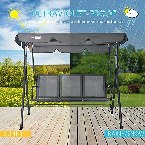 image for VIVOHOME 3-Seater Outdoor Adjustable Canopy Swing Chair with Armrests,