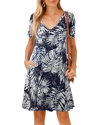 Image of JollieLovin Women T Shirt Plus Size Summer Swing Dresses Short Sleeve V Neck Loose Casual Dress(L-5X)