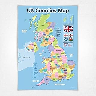 A3 Laminated UK Counties Map Poster