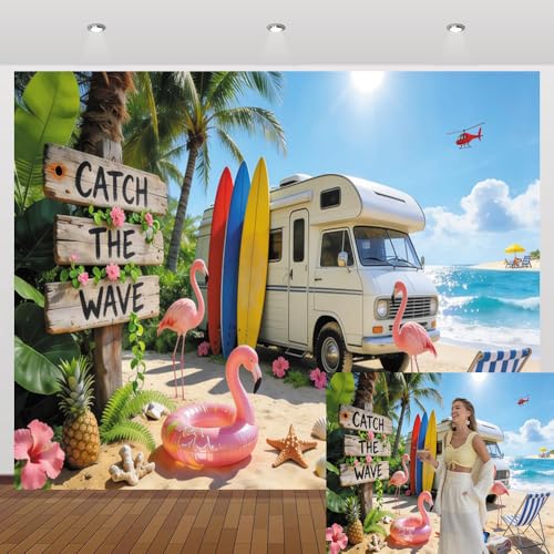 Toile de fond voiture hawaïenne d'été 3x2.4m fond de fête plage tropicale