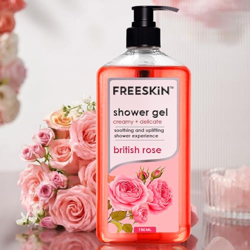 Image of Freeskin British Rose Shower Gel-750ml Creamy + Delicate - Luxurious Floral Body Wash with Natural Rose Extracts for Gentle Cleansing, Deep Hydration, and Soft, Smooth Skin - Suitable for All Skin Types - Paraben & Sulfate Free