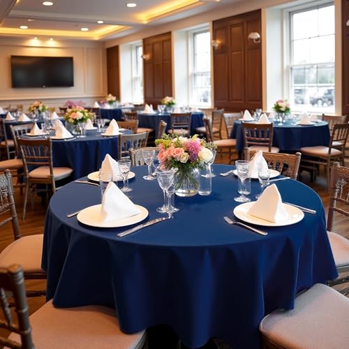 Image of sancua Navy Blue Round Tablecloths 70 Inch (Fit 20-58 Inch Tables), 6 Pack