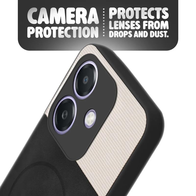 Image of Bintage case Macc-Safe Design Hard Light Weight Back Case | Soft Border Camera Protect | Dual PU Leather Finish Back Cover Compatible for Oppo A3x 4G /Oppo A3 5G - White & Black