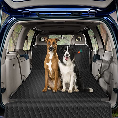 Mancro SUV Cargo Liner for Dogs, Waterproof Dog Cargo Liner for SUV Dog Seat Cover Mat with Zippers and 2 Large Pockets , Detachable Non-Slip Oxford Pet Cargo Cover for SUV and Car, Black