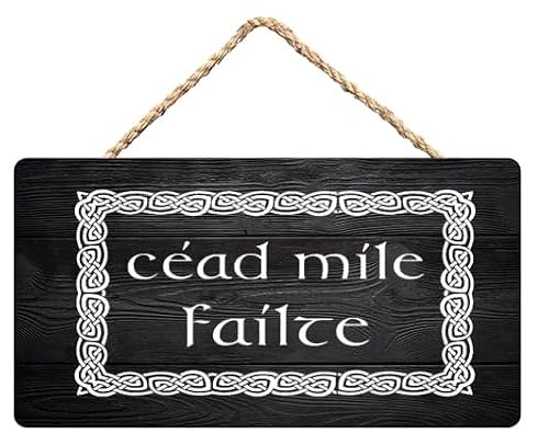 Cead Mile Failte (A Hundred Thousand Welcomes) Wooden Sign Hanging - Home Porch Irish Style Decor 12X6 Inch