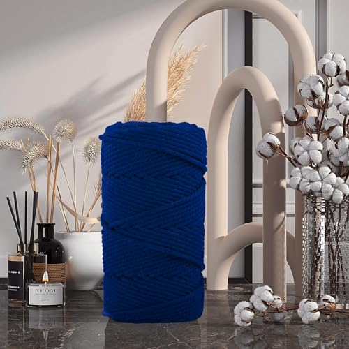 Image of ZUEXT Macrame Cord, Sapphire Blue, 6mm x 109yds Cotton String Macrame Yarn | 100% Natural Handmade, 4 Strands Twisted Cotton Rope, For Wall Hanging Plant Hangers Gift Wrapping Tapestry DIY Crafts, 100m