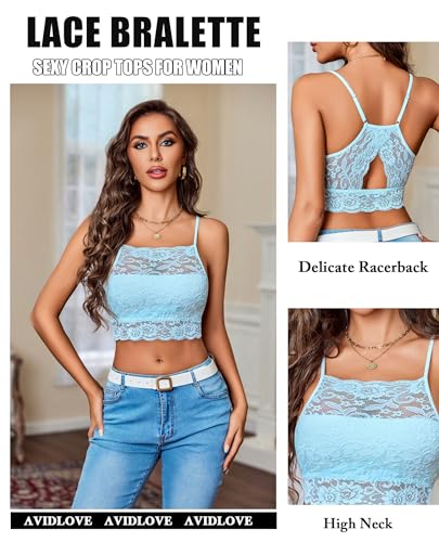 Image of Avidlove Lace Bralette for Women High Neck Camisoles Racerback Double-Layered Crop Top