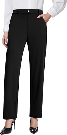 DLOODA Womens Dress Pants High Waisted Stretchy Straight Leg Work Pants