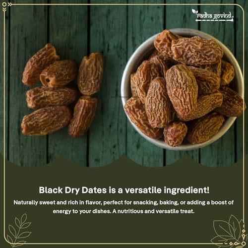Image of Radha Govind Organic Black Dry Dates 500g, Premium Kala Chuara Khajoor, Energy Rich Dry Dates for Immunity, Digestion, Natural Sweetener & Daily Nutrition