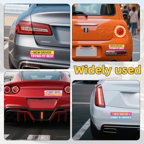 Image of 3pcs New Driver Magnet for Car, Student Driver Sticker Magnetic Sign Reflective Safety Pink Bumper Sticker Removable Funny Beginner Drivers Sign for Vehicles Car Accessories