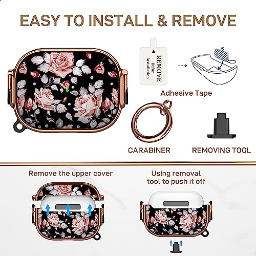 Image of Maxjoy for AirPods Pro 2nd /1st Generation Case with Lock, Flower AirPods Pro 2 Case Lock Protective Hard AirPod Pro Cover for Women Girly with Keychain for Airpod Pro (2023 /2022 /2019), Rose