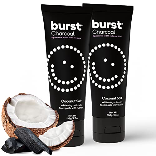 Image of BURST Charcoal Whitening Toothpaste for Adults (4.7oz /2 Pack) | for Sensitive Teeth with Cavity Fighting Fluoride & Xylitol | Vegan | Gluten & SLS Free | Coconut Salt | Coconut Salt | for Sensitive Teeth with Cavity Fighting Fluoride & Xylitol | Vegan | Gluten & SLS Free