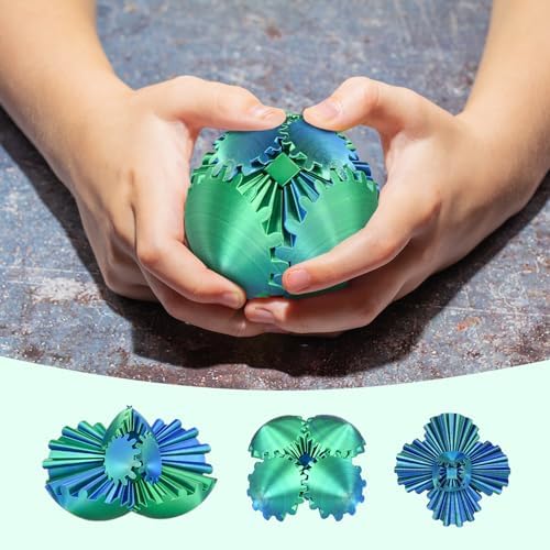 Gear Ball, 3D Printed Gear Sphere Fidget Toy, Sensory Stress Relief Ball for Kids and Adults, ADHD Autism Desk Toy Stocking Stuffer Unique Fun Office White Elephant Gift (Forest Green, 2.6 inches) — view 3